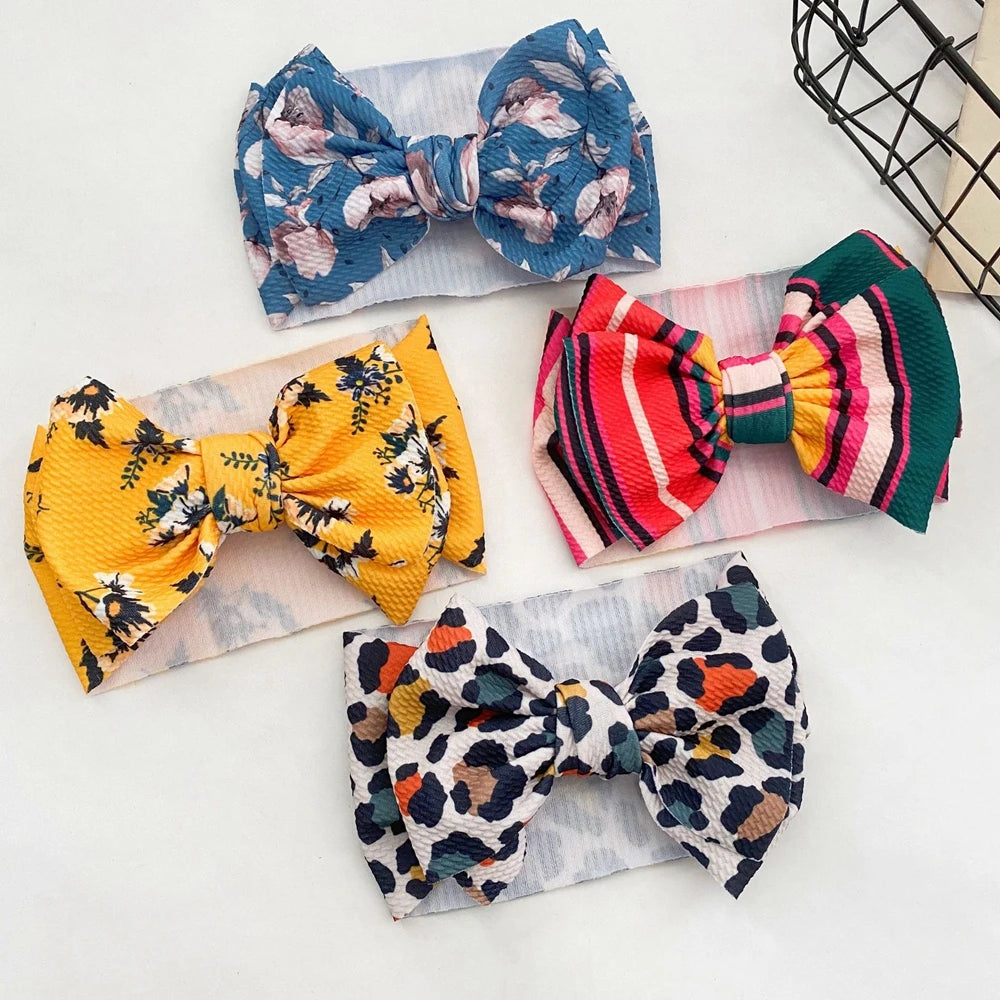 Lovely Flowers Pattern Bowknot Infant Headband Fashion Cartoon Print Bows Baby Hairband Hair Accessories Birthday Gifts