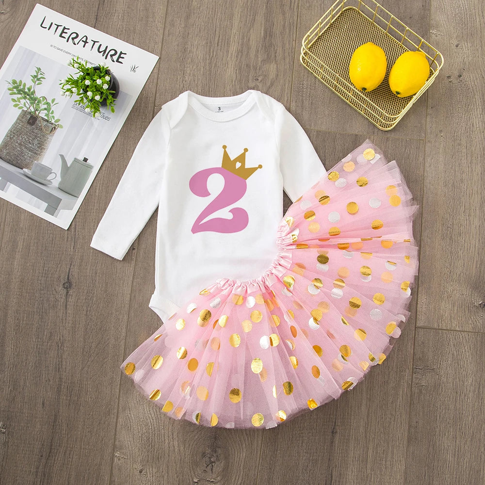 Baby Girl's 1st or 2nd Birthday Outfit Birthday Tutu Girls Dress Set Newborn Infant Baby Girls 1st Birthday Dress Birthday Party Cotume