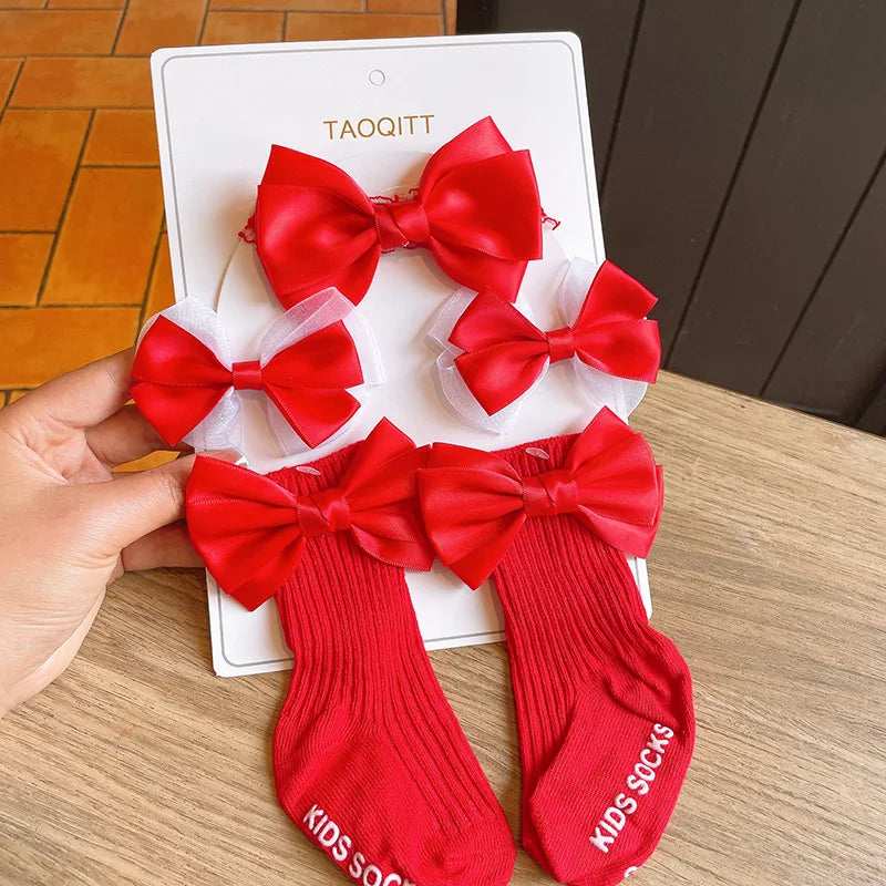 Baby Lace Headband with Ruffled Edges Bow Anti Slip Socks Set Princess Cute Photo Hair Accessories Photography Props