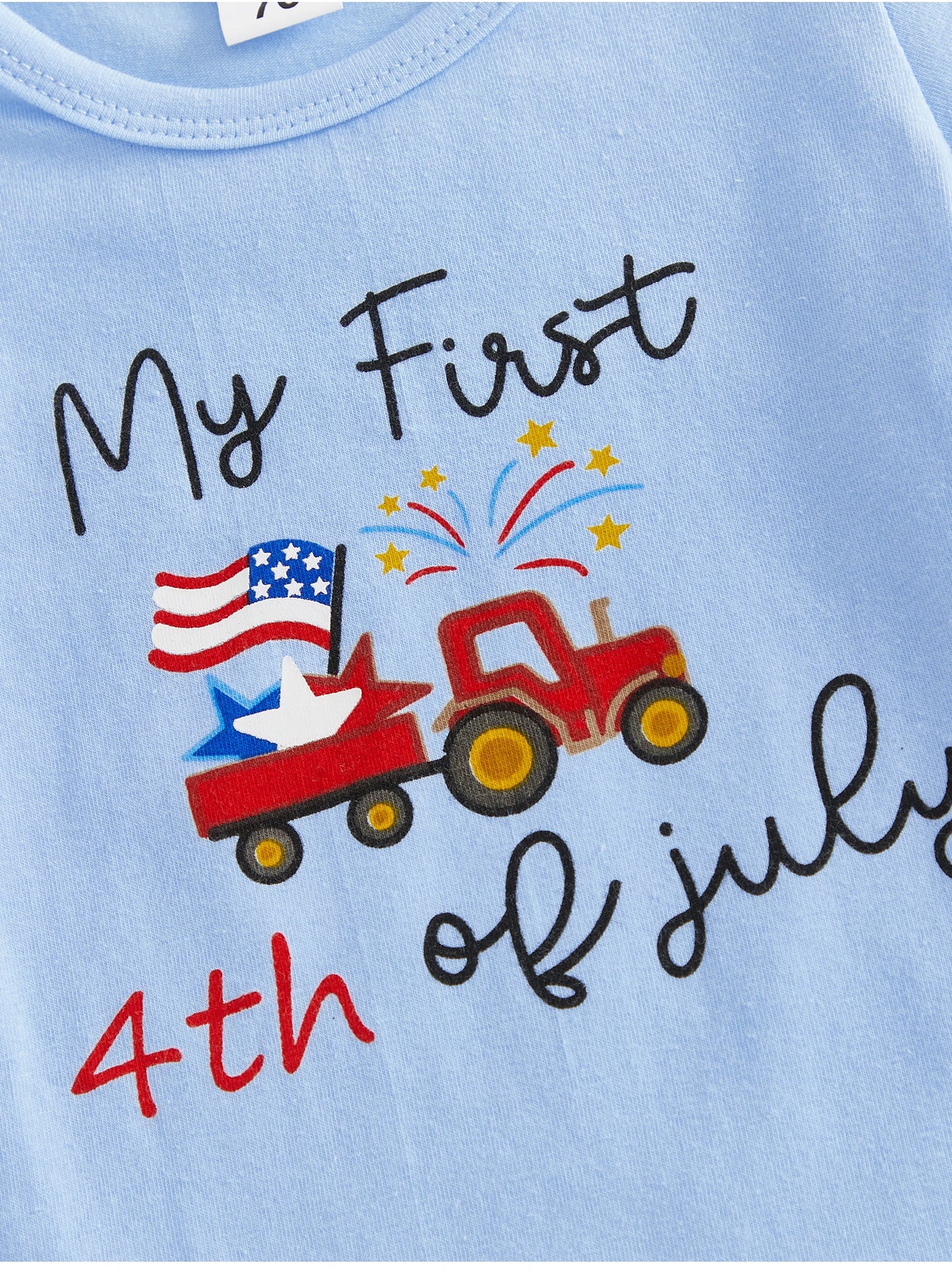 4th of July Baby Boys Outfit Adorable Letter Tractor Print Short Sleeve O Neck Jumpsuit Hat Elastic Waist Pants Set