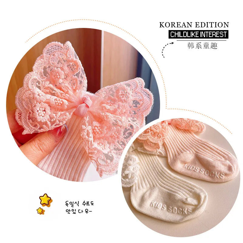 Baby Lace Headband with Ruffled Edges Bow Anti Slip Socks Set Princess Cute Photo Hair Accessories Photography Props