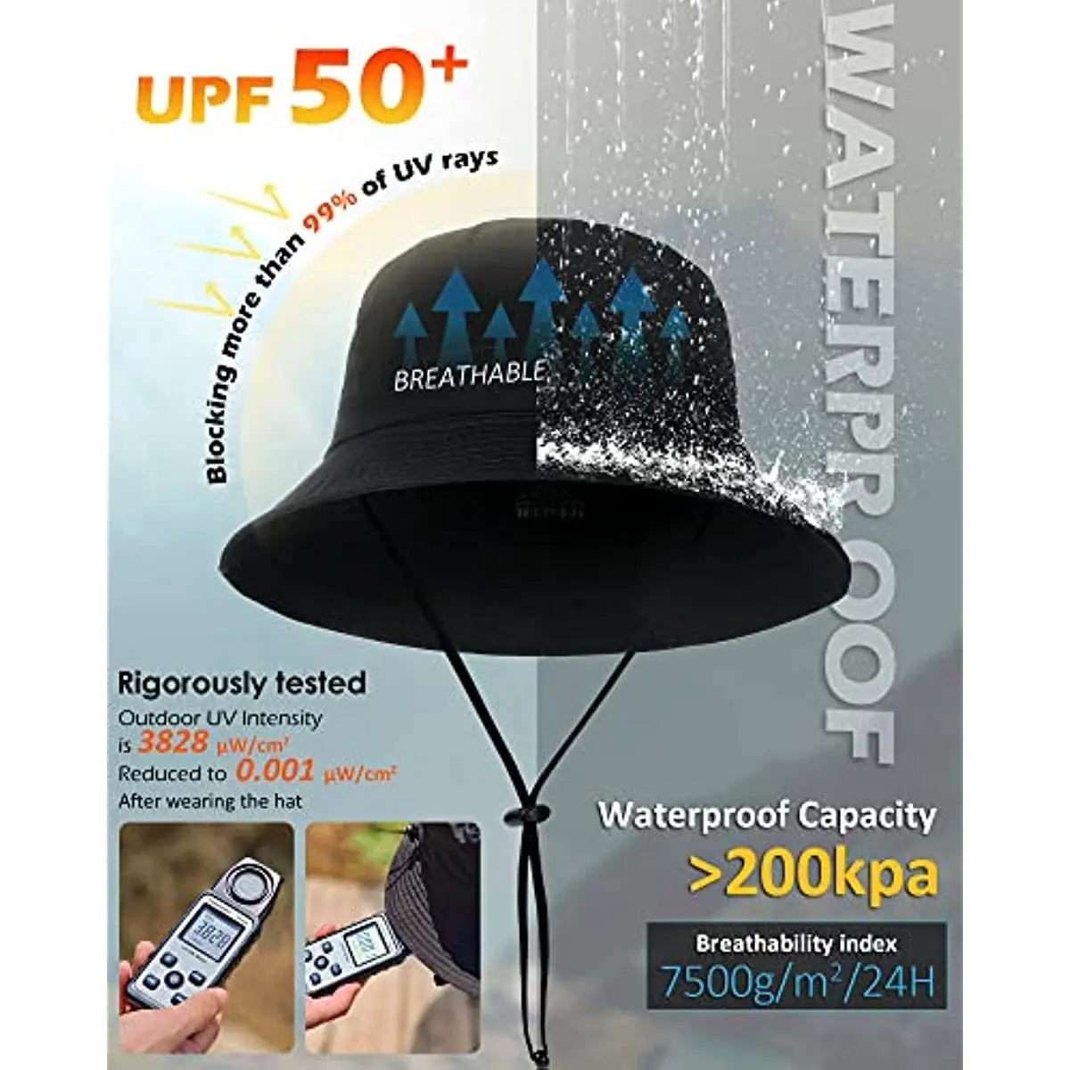 Waterproof UPF 50+ Wide Brim Boonie Hat | Foldable Rain & Sun Hat | Unisex