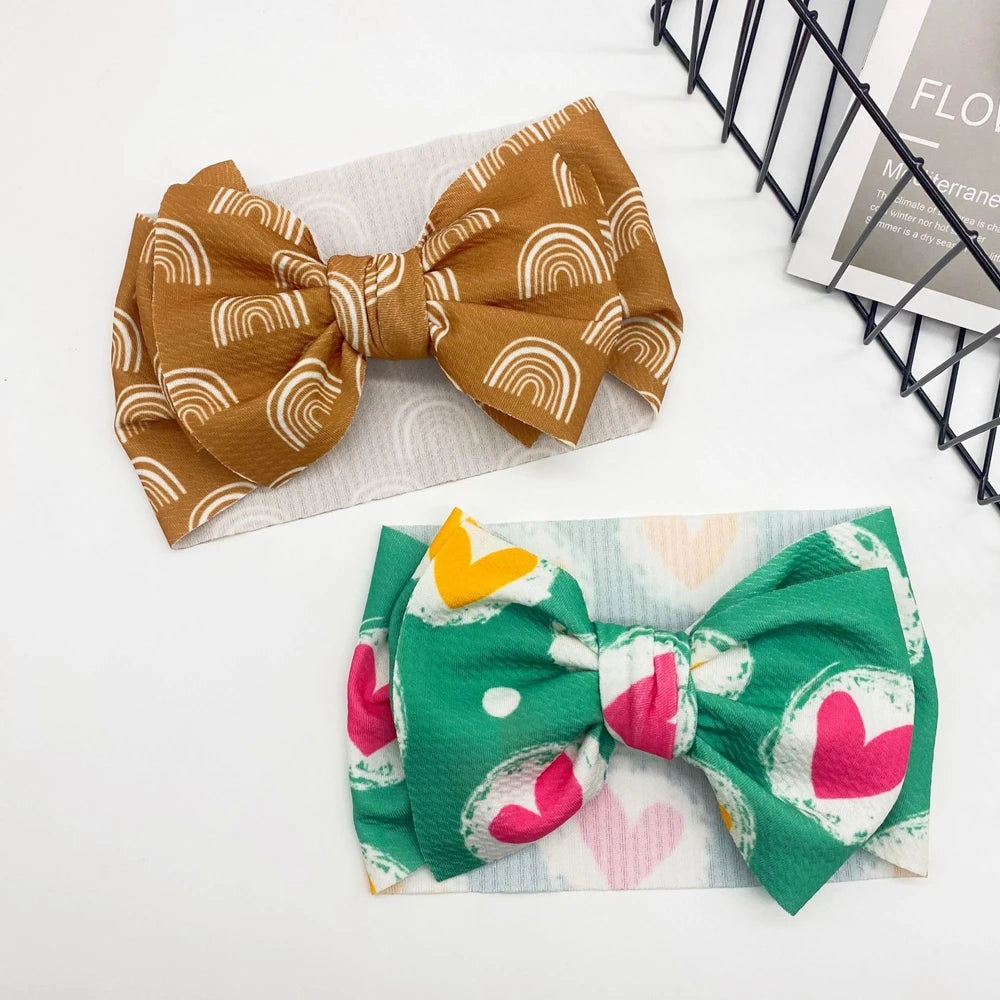 Lovely Flowers Pattern Bowknot Infant Headband Fashion Cartoon Print Bows Baby Hairband Hair Accessories Birthday Gifts