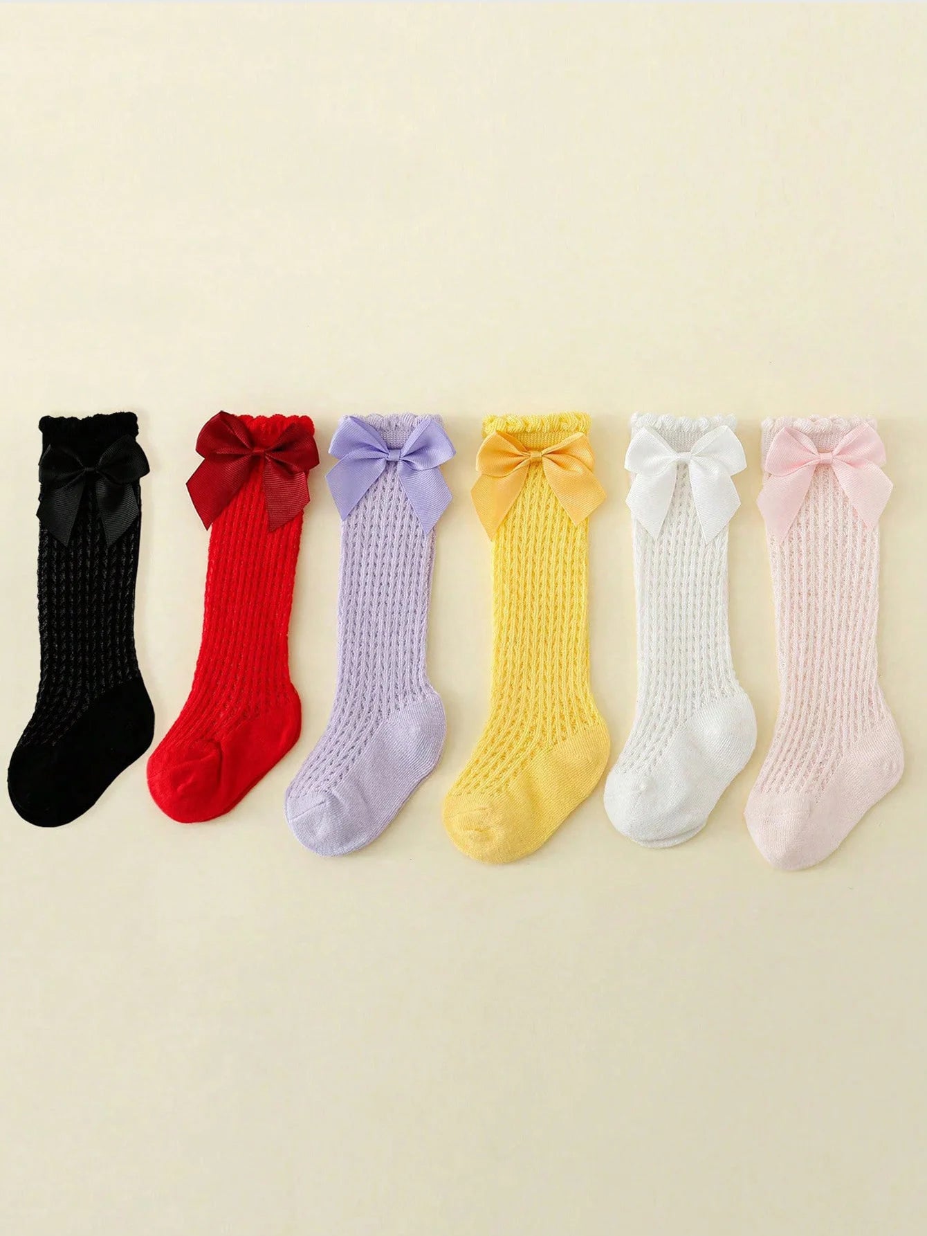 1 Pair of Bows Decoration Babies Cotton Summer Mesh Lace Knee Socks Toddler Princess Long Socks for 0-36 Months Baby Girls Wear