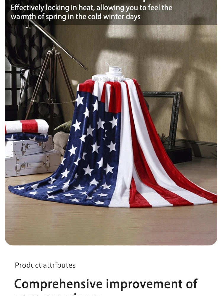 American Flag Print blankets Warm and plush throw for sofas, sofas, cars, and travel  Soft machine-washed English style blankets