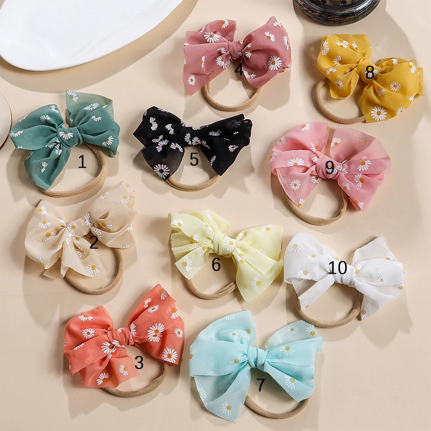 Baby Bows Headband Infant Daisy Flower Nylon Turban Newborn Hair Accessories Girl Soft Mesh Elastic Hairbands Kids Headwear