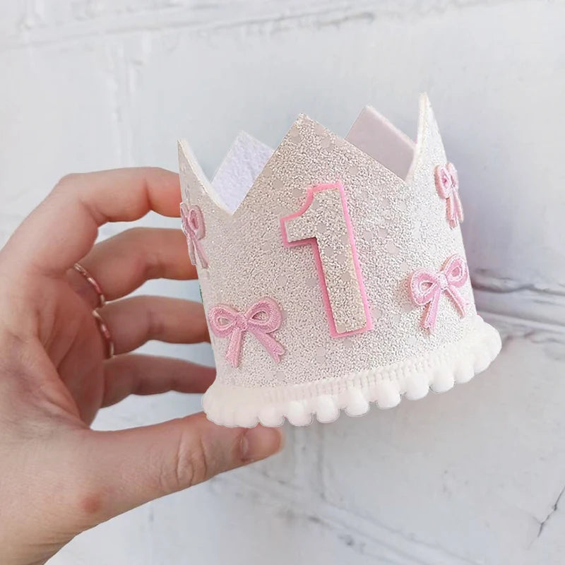 1 Piece Boho Pink Bow 1st Birthday Girl Hat Happy Birthday Party Decoration Photo Prop Baby Shower Decoration