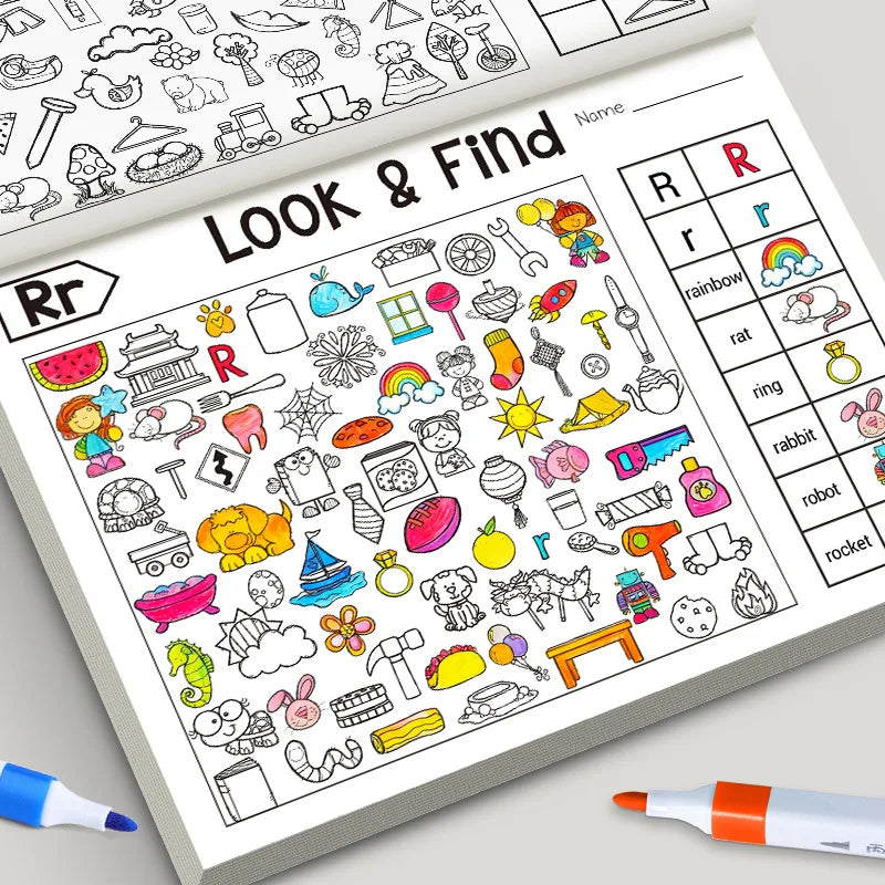 Look and Find Activity Book for Kids with Hidden Objects Focus Attention Practice Fun Coloring Book Home School Early Education