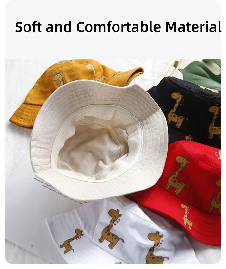 Child Bucket hat Cartoon Giraffe Baby Bucket Cap Outdoor Beach Children Sun Hat Kids Panama Cap Baby Boys Girls Cap