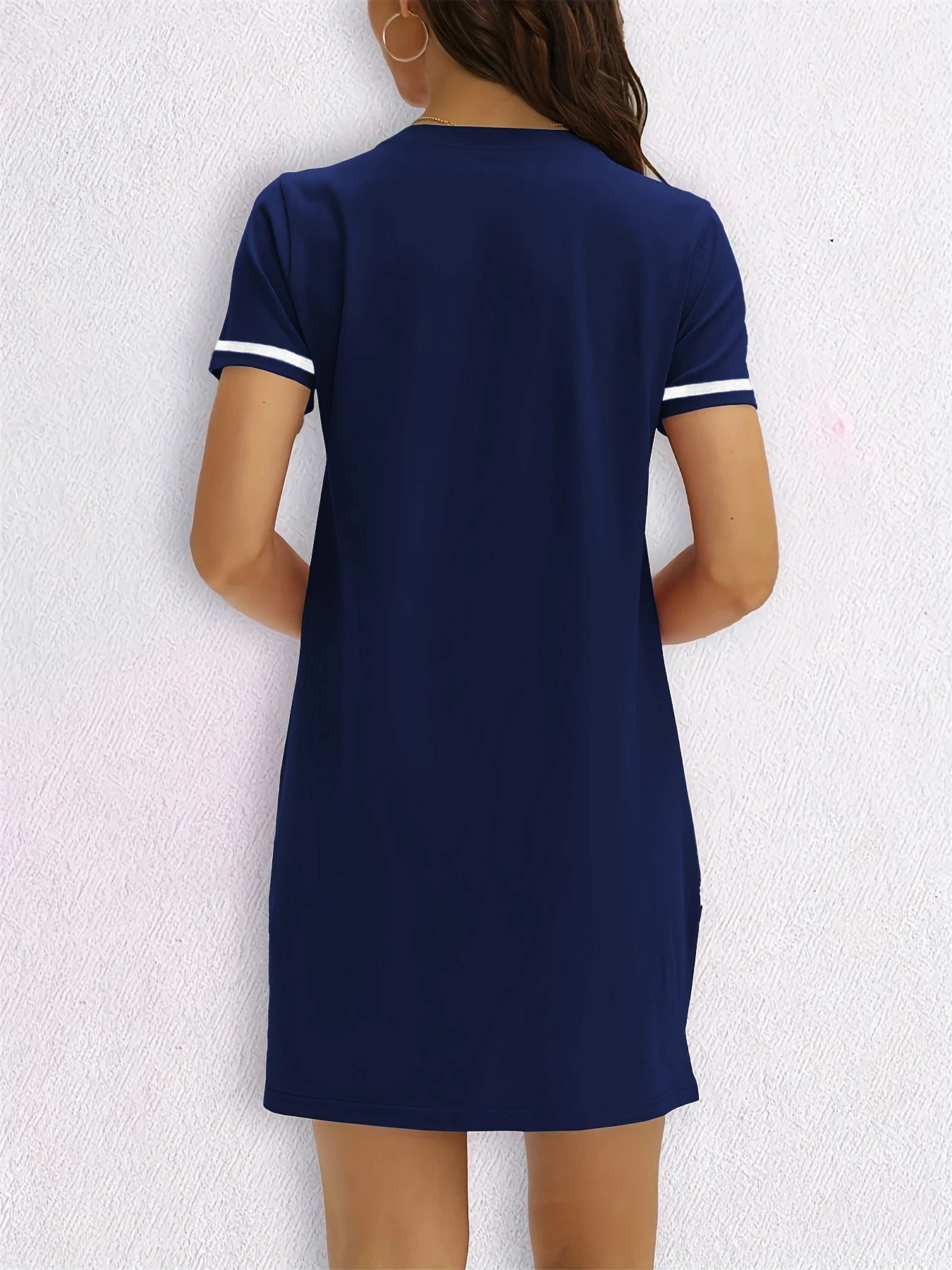 Color-Block V-Neck T-Shirt Dress | Loose Fit | Women's S–XXL
