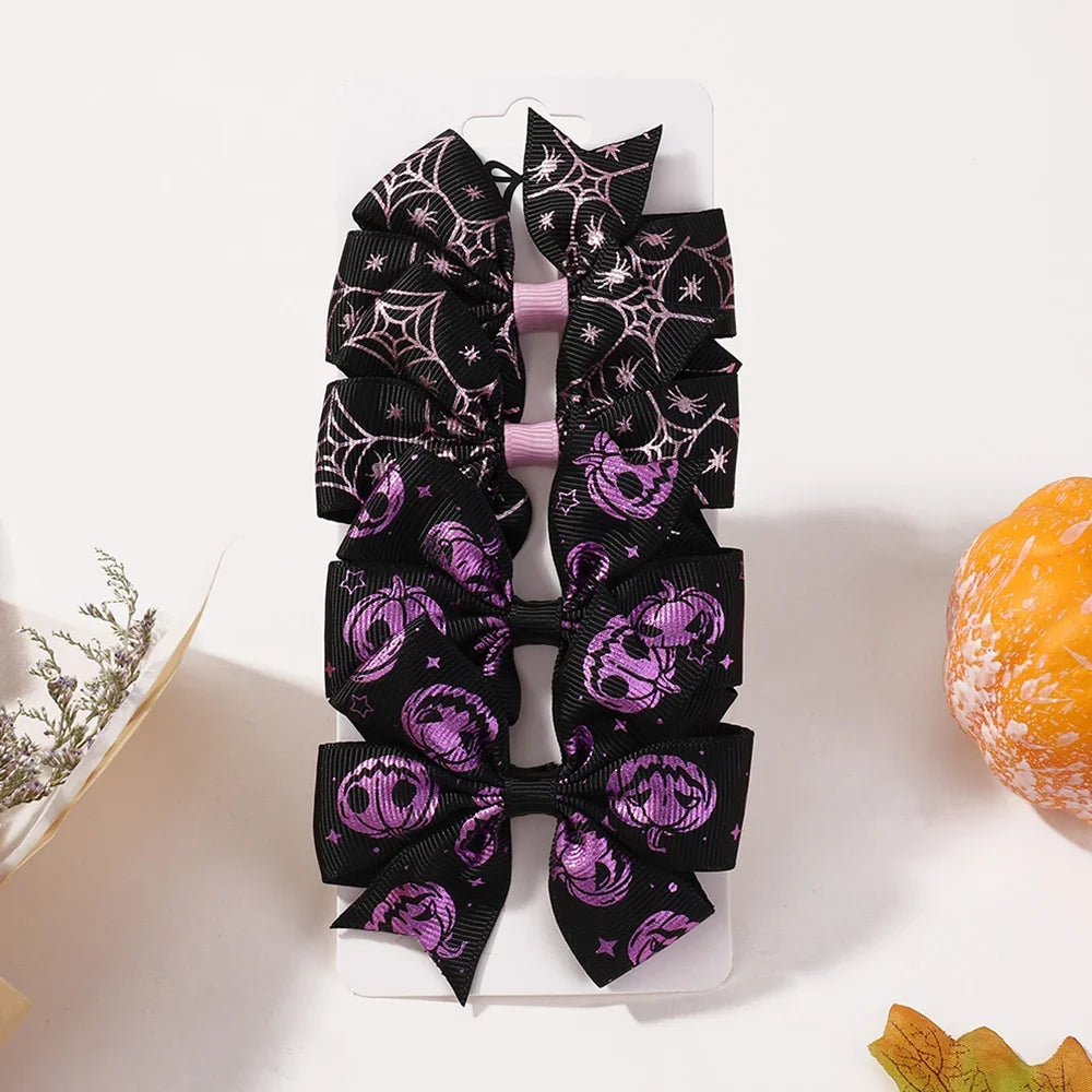 4Pcs/Set Baby Girls Bow Hair Clips 3.5'' Cute Printing Halloween Party Headdress Headwear Hair Accessories for 2-5 Years Old